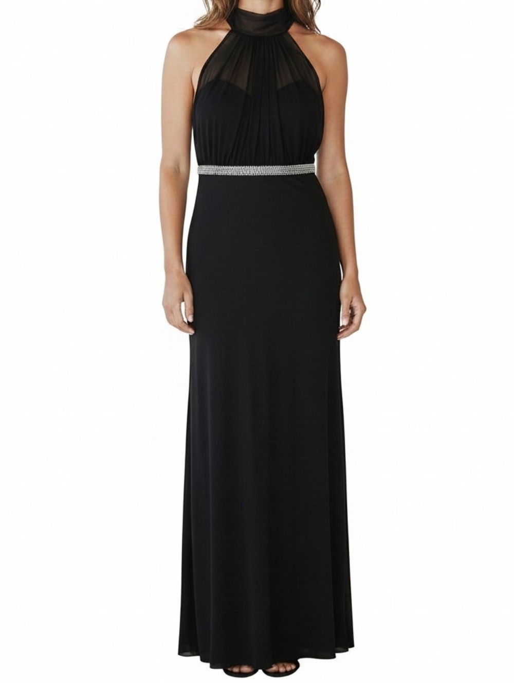 Y2K Black Halter Evening / Prom Gown with Embellished Waist